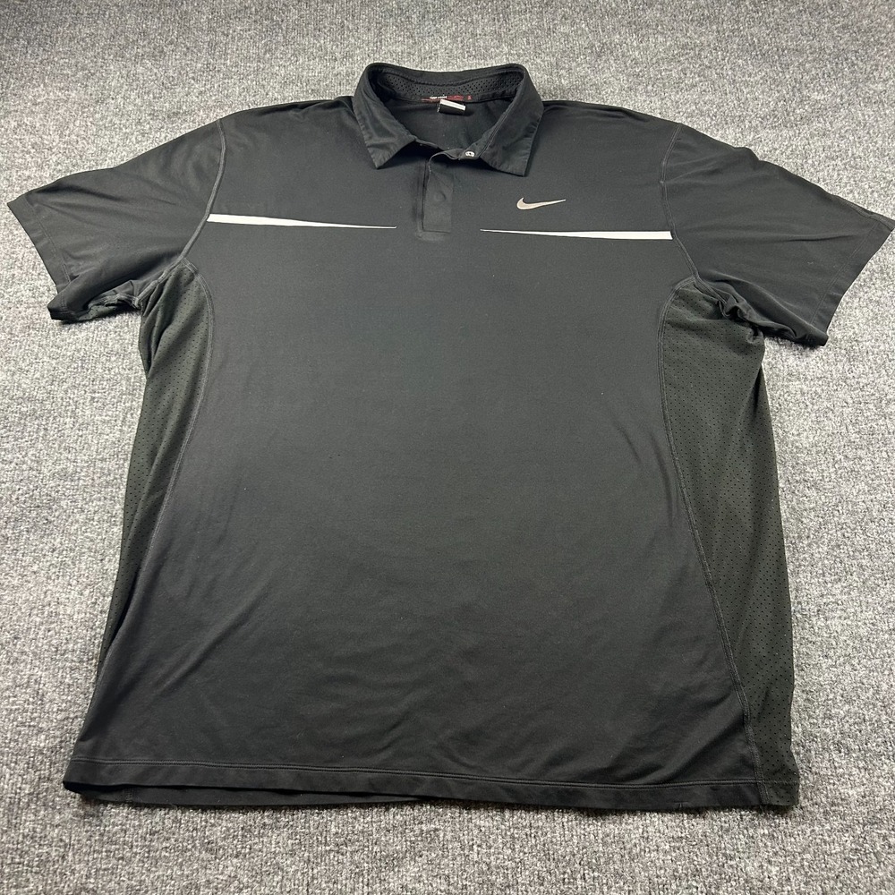 Nike Tiger Woods Collection Polo Shirt Mens XL Black Dri Fit Chest Stripe Golf